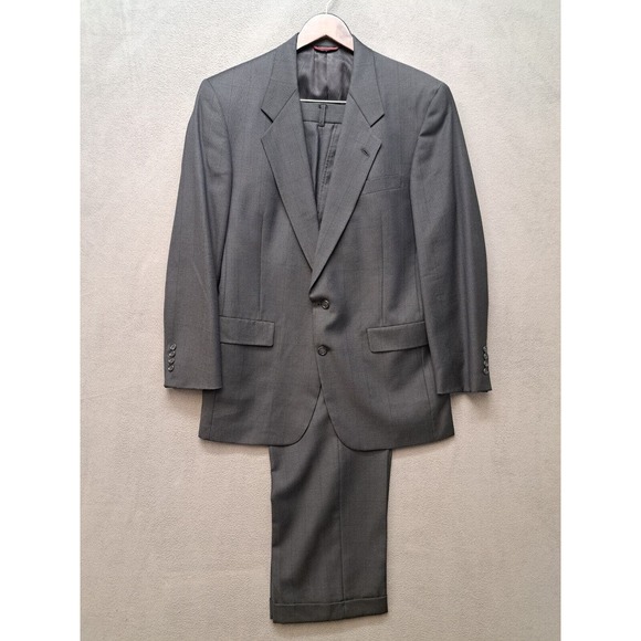 Hart Schaffner Marx Dark Gray Windowpane Wool 2 Piece Suit Size 42L Pants 36x31
